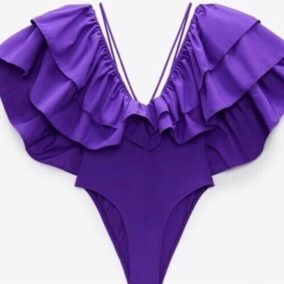 ZARA Purple Ruffled Kids One Piece Swimsuit - Picture 5 of 16